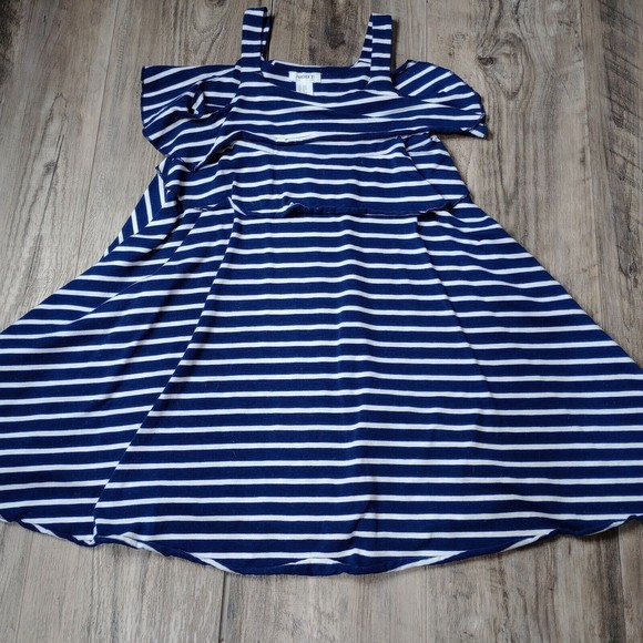 FOREVER 21 GIRLS 9/10 White Blue Striped Dress Sleeveless A Line - Picture 2 of 9